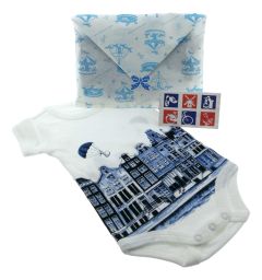 Baby bodysuit Dutch Delft blue canal houses