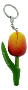 Sleutelhanger Houten Tulp oranje/Geel, 8 cm