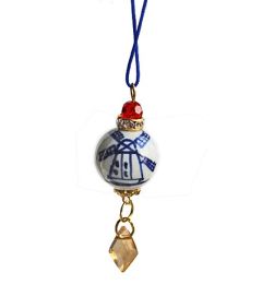 Christmas pendant delftblue mill with facetted red bead