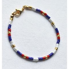 Miyuki Delica armband 3mm kralen in blauw, wit, rood en goud