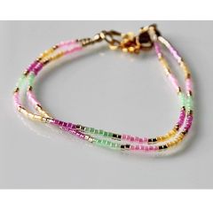 Dubbele 2mm Miyuki delica armband, zachte kleuren