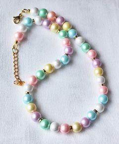 Ketting pastelkleurige 10mm acrylkralen met satijnglans