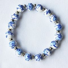 Armband delftsblauwe bloem kralen