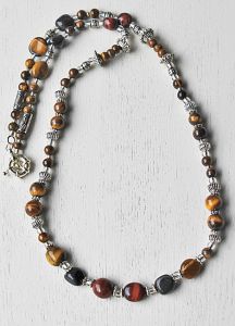 Ketting tijgeroog kralen kleurenmix, lang.