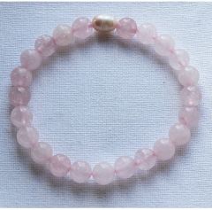 Armband 8mm Rozekwarts met cultive zoetwater parel