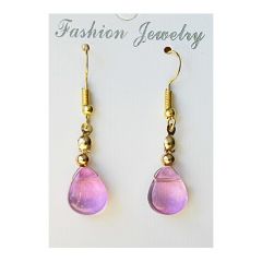 Druppel oorbellen transparant lila-roze hanger