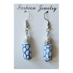 Ear ring set delftblue with strass bead and glass pearl