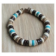 Surfer bracelet with turquois colored beads and coconut beads