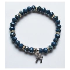 Bracelet blue 8mm opaque facetted glassbeads with charm