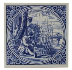 Delft blue tile - Basket Maker, 15 cm