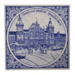 Delft blue tile - Central Station, Amsterdam, 15 cm