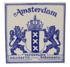 Delft blue tile - Coat of Arms, Amsterdam, 15 cm
