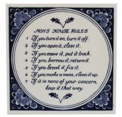 Delft blue tile - "Mom's house rules", 15 cm