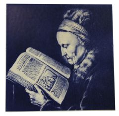 Delft blue tile -"Old Woman Reading..", 15 cm
