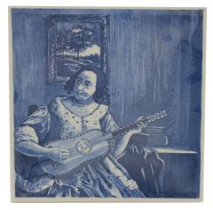 Delft blue tile - "The guitar player, Vermeer", 15 cm