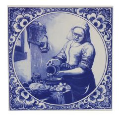 Delft blue tile - "The Milkmaid, Vermeer", 15 cm