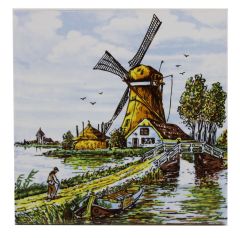 Polychrome tile - "Mill with bridge", 15 cm