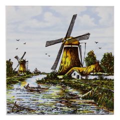 Polychrome tile - "Mill with bridge", 15 cm