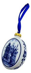 Kerstbal Plat Amsterdamse Huisjes 6 cm