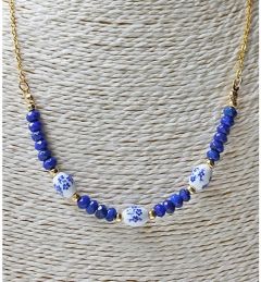 Ketting met donkerblauwe, facetgeslepen Jaspis en delftsblauwe kralen