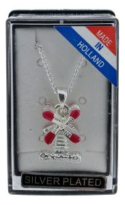 Ketting Zilver "Windmolen met Rode wieken"