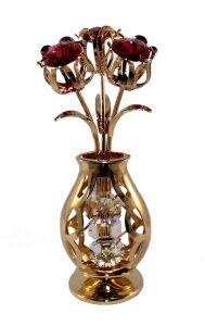 3 Tulpen in vaas,  bordeaux, met Swarovski kristallen