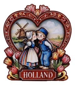 Magneet Kussend Paar in Hart met Tulpen - Gekleurd