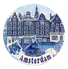 Magneet Grachtenhuisjes Amsterdam - Delfts Blauw