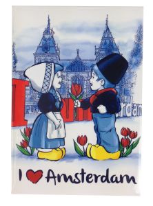 Fridge magnet Dutch couple in front of I Love Amsterdam