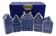 Set of 5 Ceramic Miniature Houses - Delft Blue