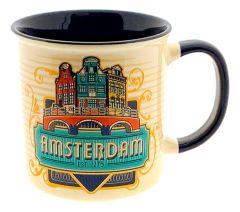Beker Vintage Amsterdam Skyline Blauw - Groot