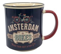 Beker vintage Amsterdam "Bikes Blue" - Groot