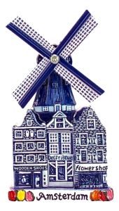 Magneet Polyprint Stadsmolen Amsterdam - Delfts blauw