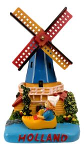 Gekleurde Molen met Boerin in Klomp, 12 cm