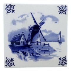 Tile "Mill with Boat", 13 cm