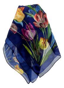 Scarf "Navy Blue with colored tulips"