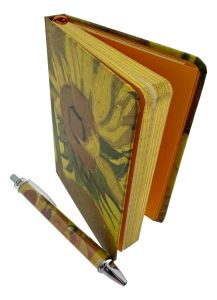 A6 Sunflowers Notebook with Pen - Hardcover with Gold Edge