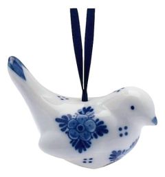 Christmas pendant Delft blue bird with flower