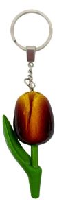 Sleutelhanger Houten Tulp Geel/Bordeaux, 8cm
