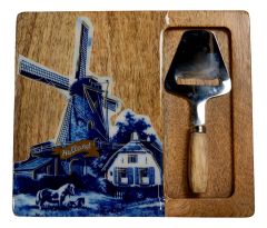 Kaasplank + schaaf Molen blauw 