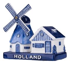 Poldermolen met huisje Holland - Delfts blauw - 10,5 cm