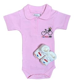 "Bicycle Holland" Pink Baby Polo Bodysuit Gift Set (0–3 months)