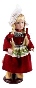 Doll in Dutch Costume, Bordeaux Red, 20 cm 