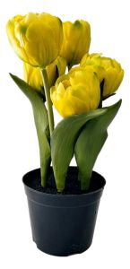 Set van 5 kunsttulpen in pot - Geel - 21 cm