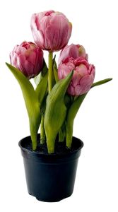 Set van 5 kunsttulpen in pot lila - 21 cm