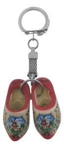 Red Sole wooden shoes on a keyring