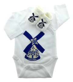 Petit Villain baby romper gift set Blue Windmill with baby booties  (0-3 months)