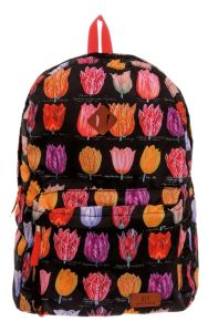 Foldable Backpack Black Tulips