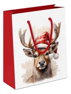 Luxury Gift Bag Reindeer Santa Claus - White