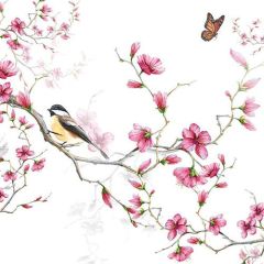 Pakje Servetten "Vogels & Bloesems , Wit" (20 stuks)